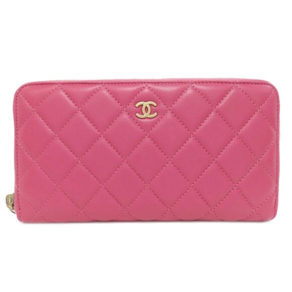CHANEL Pink Lambskin Leather Logo Wallet - Picture 1 of 11